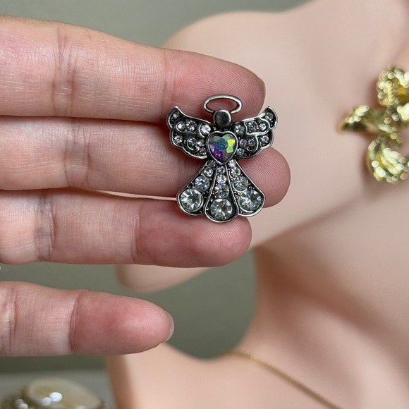 ⚜️ Vintage Silver Angel Brooch with Crystals 👼🏻💎 - Picture 4 of 6